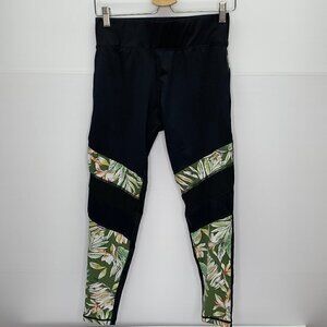 Mink Pink Size Medium Move Leggings Black & Tropical Floral Print & Mesh